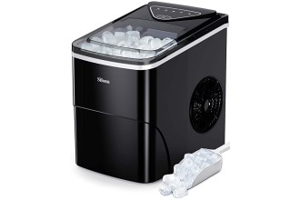 Silonn Ice Makers Countertop, 9 Cubes Ready in 6 Mins, 26lbs in 24Hrs, Self-Cleaning Ice Machine with Ice Scoop and Basket, 2 Sizes of Bullet Ice for Home Kitchen Office Bar Party