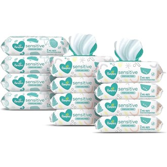 Baby Wipes, Pampers Sensitive Water Based Baby Diaper Wipes, Hypoallergenic and Unscented, 8 Pop-Top Packs with 4 Refill Packs for Dispenser Tub, 864 Total Wipes (Packaging May Vary)